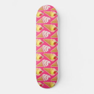 Kawaii pink pattern with strawberry ice cream skateboard