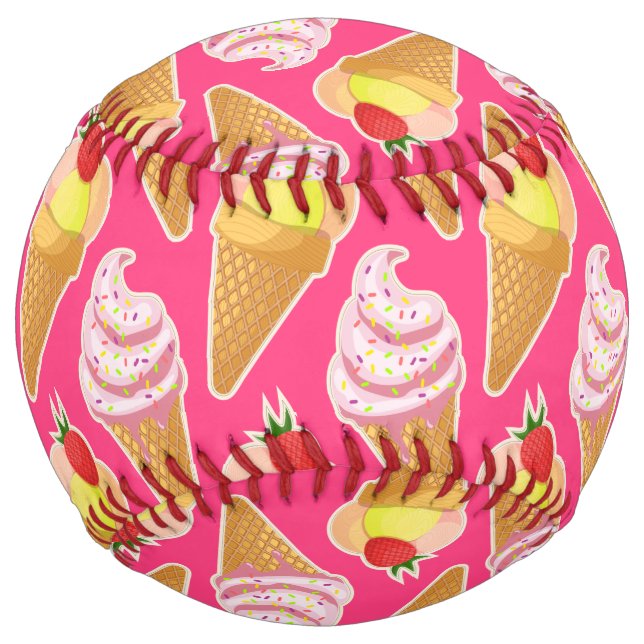 Kawaii pink pattern with strawberry ice cream  softball (Front)