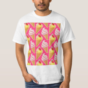 Kawaii pink pattern with strawberry ice cream  T-Shirt