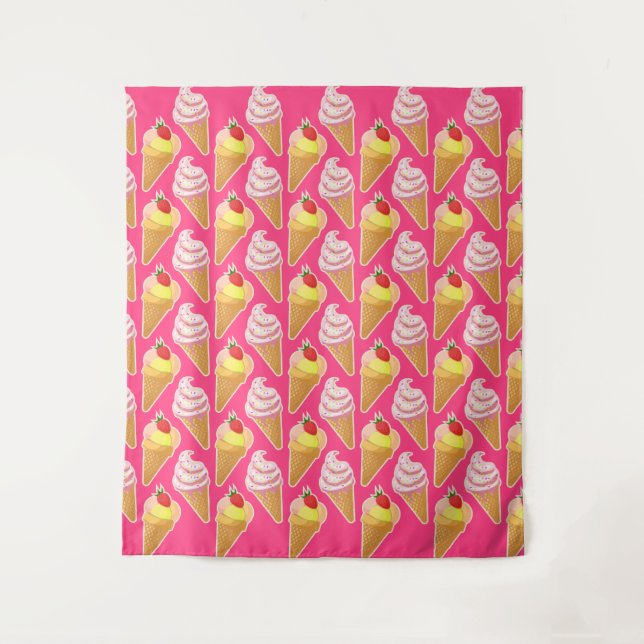 Kawaii pink pattern with strawberry ice cream tapestry (Front)