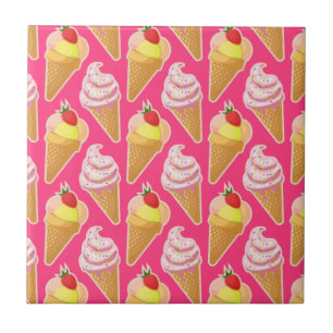 Kawaii pink pattern with strawberry ice cream  tile