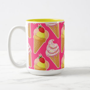 Kawaii pink pattern with strawberry ice cream Two-Tone coffee mug