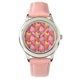 Kawaii pink pattern with strawberry ice cream watch