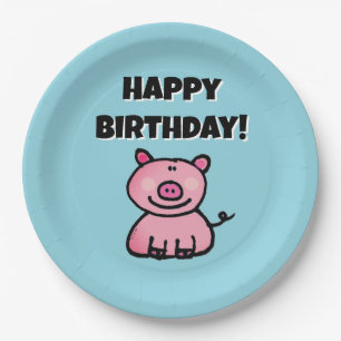 Kawaii Pink Pig Happy Birthday Paper Plate