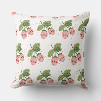 Kawaii Pink Raspberry Throw Pillow | Cute Smiling
