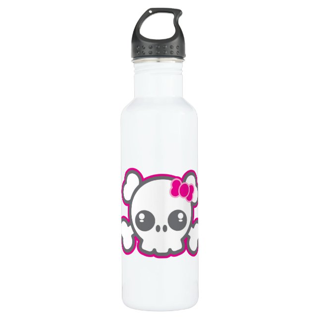 Kawaii Pink Ribbon Skull 710 Ml Water Bottle (Front)