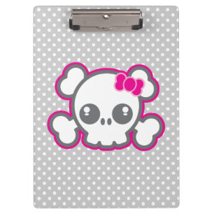 Kawaii Pink Ribbon Skull Clip Board