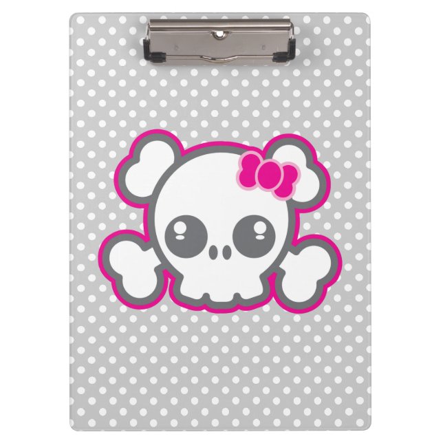 Kawaii Pink Ribbon Skull Clip Board (Front)