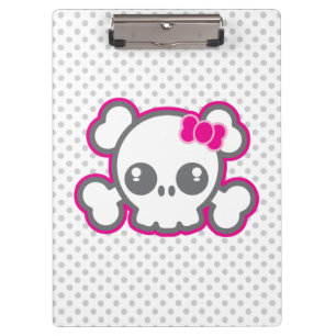 Kawaii Pink Ribbon Skull Clip Board