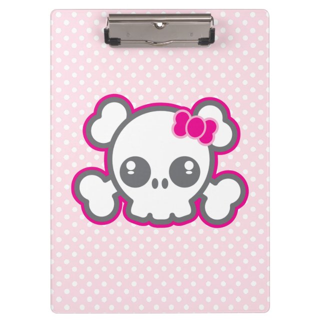 Kawaii Pink Ribbon Skull Clip Board (Front)