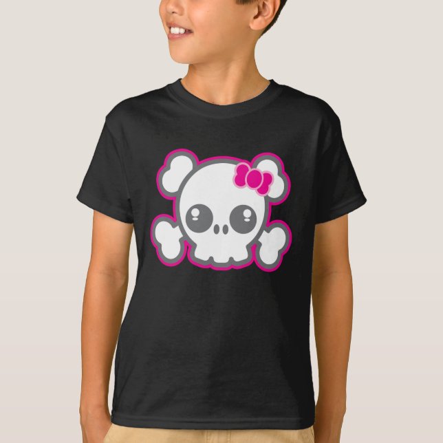 Kawaii Pink Ribbon Skull Clothing T-Shirt (Front)