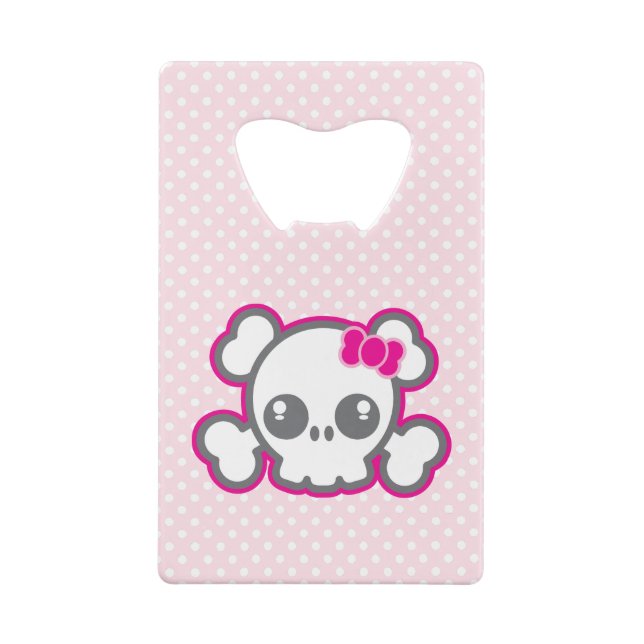 Kawaii Pink Ribbon Skull Credit Card Bottle Opener (Back)