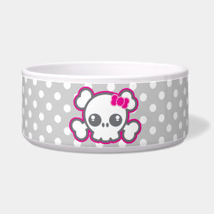 Kawaii Pink Ribbon Skull Dog Bowl