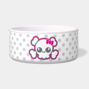 Kawaii Pink Ribbon Skull Dog Bowl