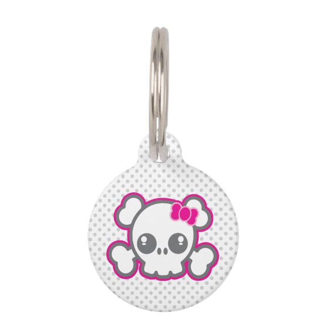 Kawaii Pink Ribbon Skull Dog Tag (Front)