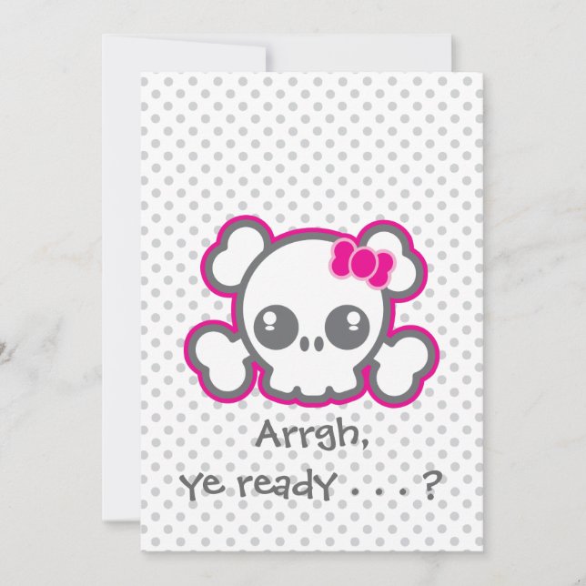 Kawaii Pink Ribbon Skull Halloween Party Invite (Front)