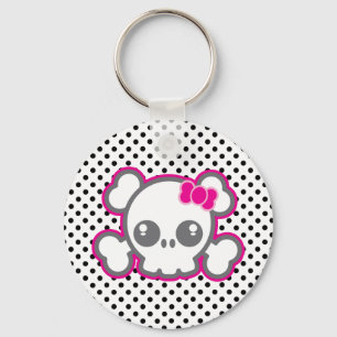 Kawaii Pink Ribbon Skull Keychain