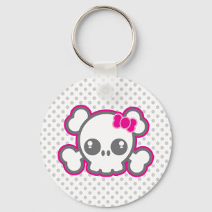 Kawaii Pink Ribbon Skull Keychain