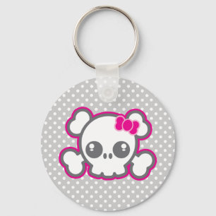 Kawaii Pink Ribbon Skull Keychain