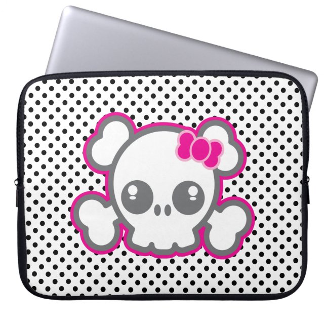 Kawaii Pink Ribbon Skull Laptop Sleeve (Front)