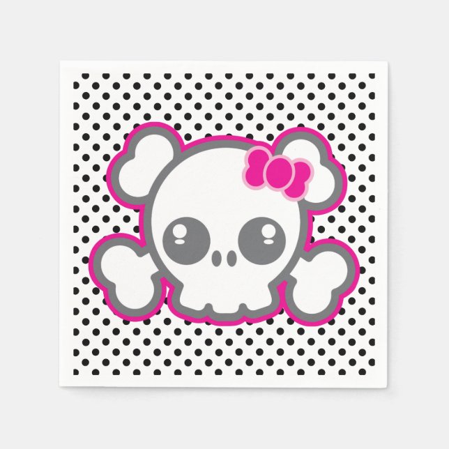 Kawaii Pink Ribbon Skull Napkins (Front)