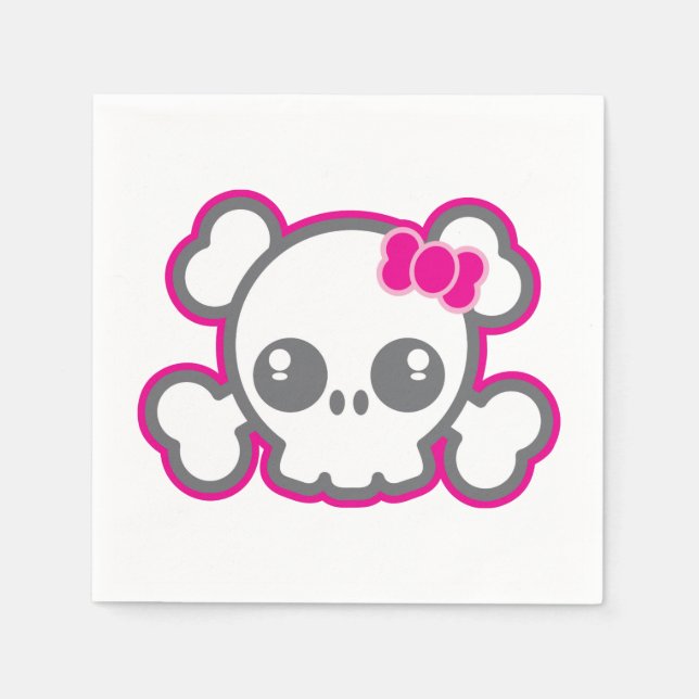 Kawaii Pink Ribbon Skull Napkins (Front)