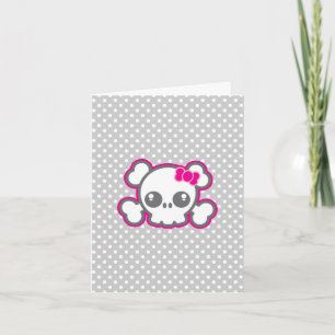 Kawaii Pink Ribbon Skull Note Card