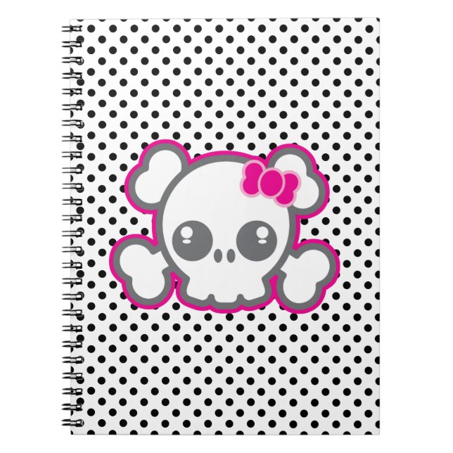 Kawaii Pink Ribbon Skull Notebook (Front)