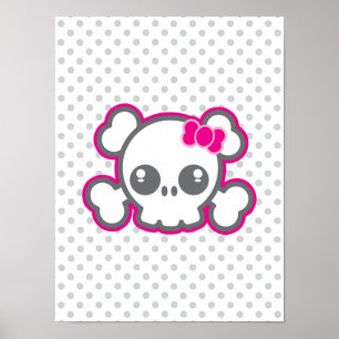 Kawaii Pink Ribbon Skull Poster Print