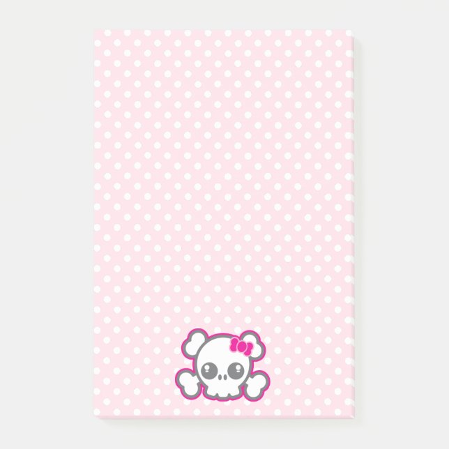 Kawaii Pink Ribbon Skull Sticky Note Cards (Front)