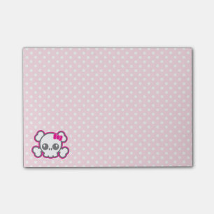 Kawaii Pink Ribbon Skull Sticky Note Cards