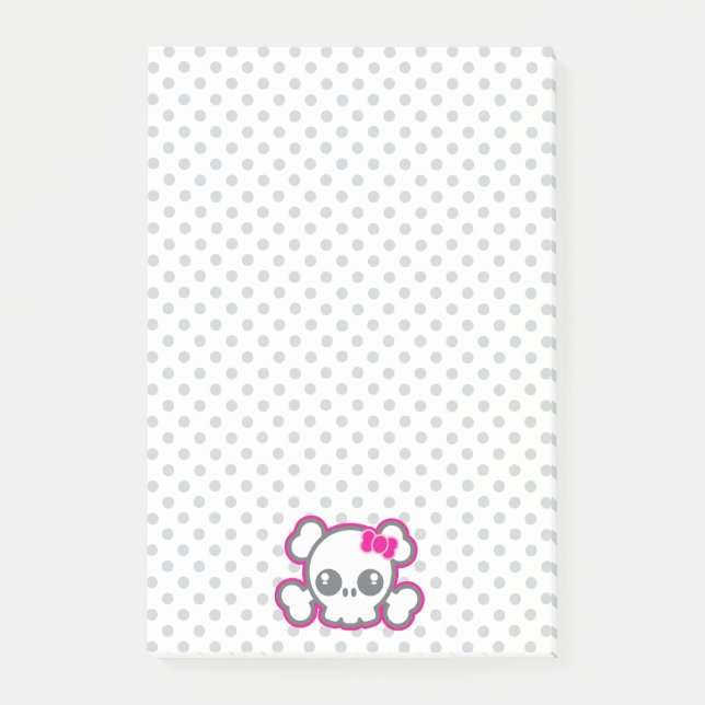 Kawaii Pink Ribbon Skull Sticky Note Cards (Front)