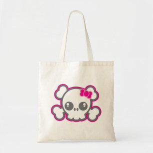 Kawaii Pink Ribbon Skull Tote Bag