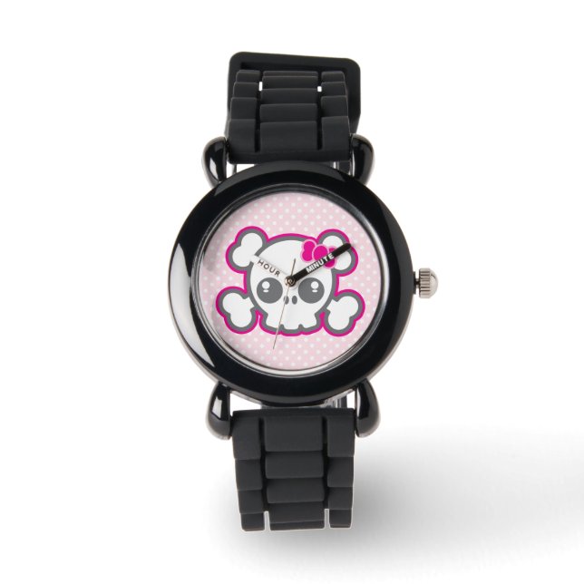 Kawaii Pink Ribbon Skull Watch (Front)