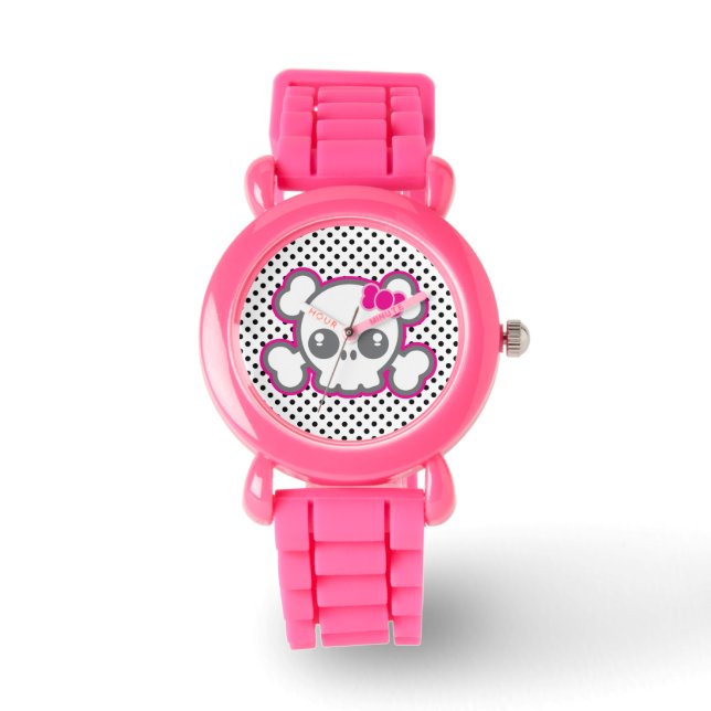Kawaii Pink Ribbon Skull Watch (Front)