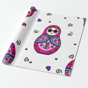 kawaii pink Russian Doll Wrapping Paper
