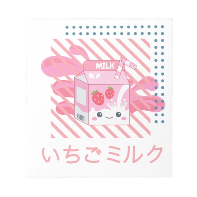 Kawaii Pink Strawberry Milk Notepad (Front)