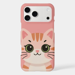 Kawaii Pink Striped Cat Green Eyes Art