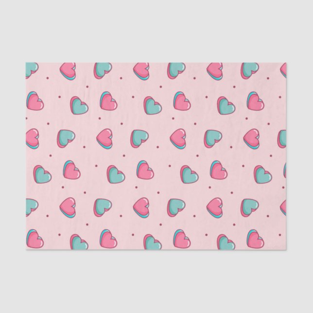 Kawaii Pink Valentine's Day Heart Doodle Pattern Tissue Paper (Front)