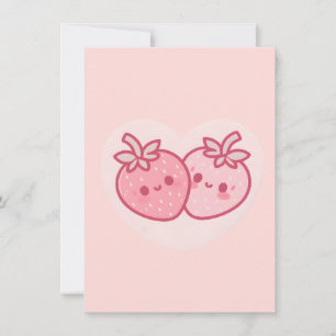 Kawaii Pink Valentines Strawberries Thank You Card