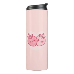 Kawaii Pink Valentines Strawberries Thermal Tumbler