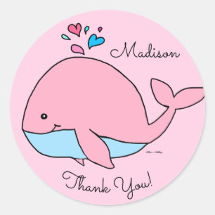 Kawaii Pink Whale Customised Classic Round Sticker