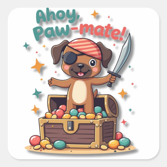 Kawaii Pirate Boxer Dog Square Sticker (Front)