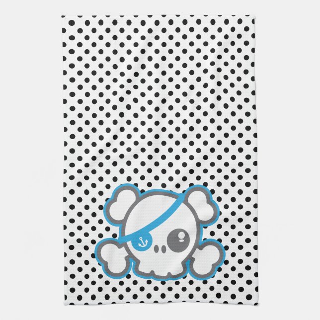 Kawaii Pirate Skull Kitchen Towel (Vertical)