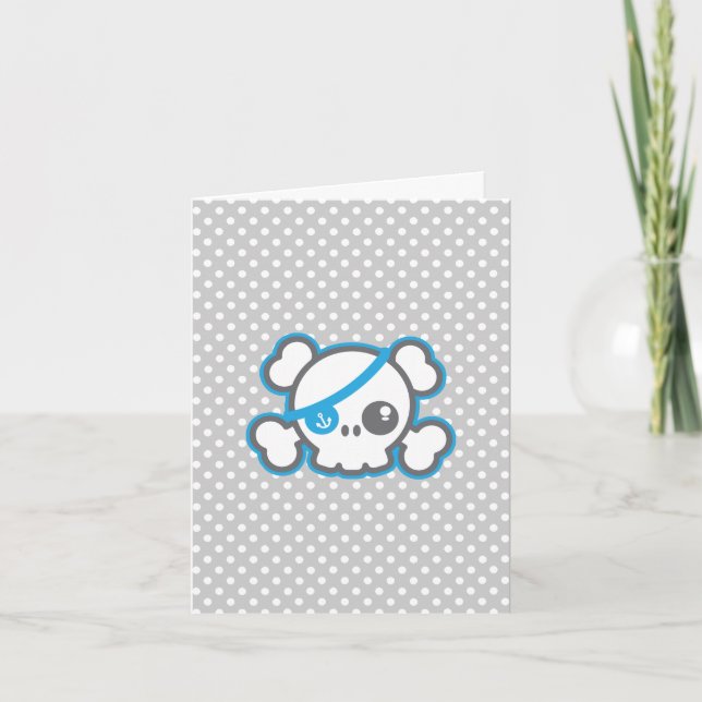 Kawaii Pirate Skull Note Card (Front)