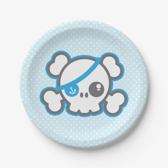Kawaii Pirate Skull Paper Plates (Front)