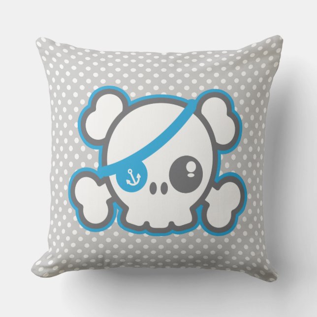 Kawaii Pirate Skull Throw Pillow (Front)