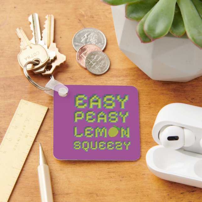 Kawaii Pixel Art Lemon Purple Charm Key Ring (Desk)