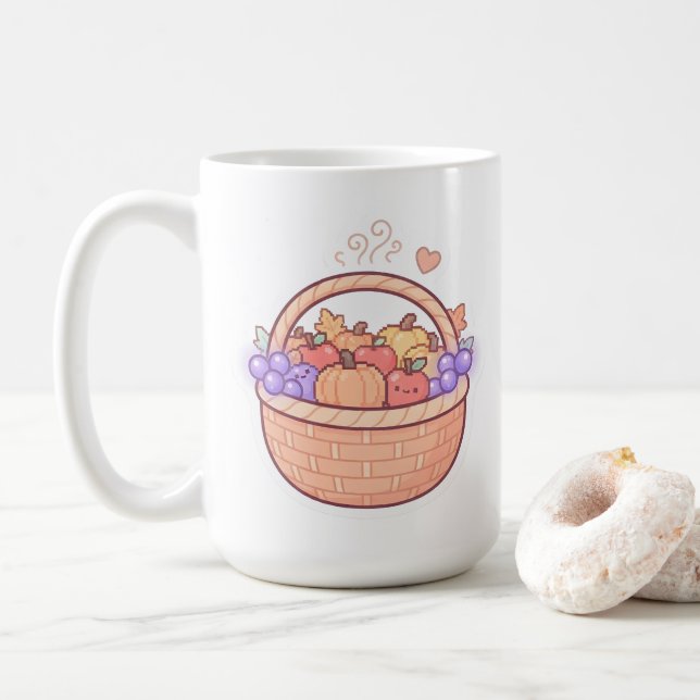 Kawaii Pixel Harvest Basket Mug (With Donut)