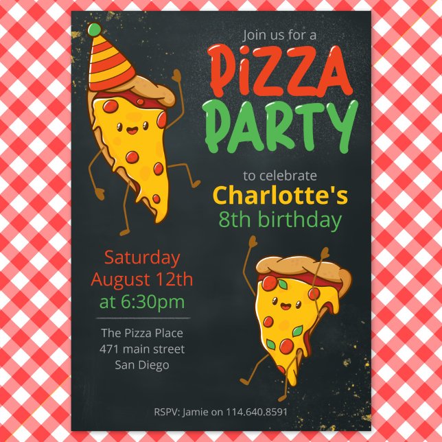 Kawaii Pizza Party kids birthday Invitation (Creator Uploaded)